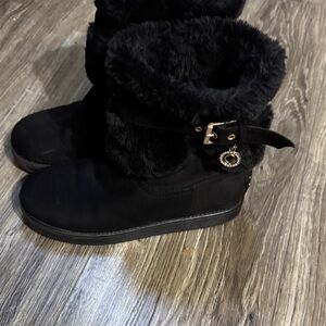 G by Guess Black Fur-Trimmed Winter Boots